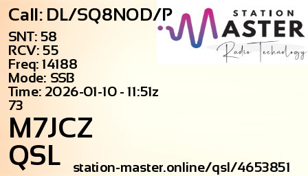 QSL Card for M7JCZ QSO with DL/SQ8NOD/P
