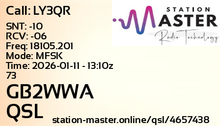 QSL Card for GB2WWA QSO with LY3QR