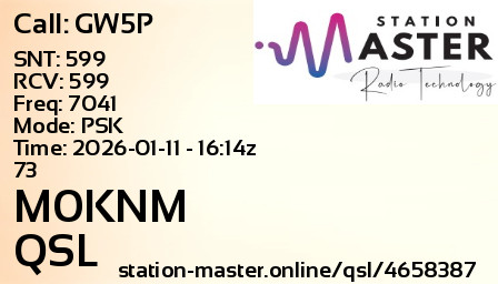 QSL Card for M0KNM QSO with GW5P