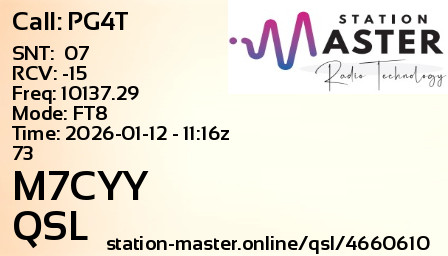 QSL Card for M7CYY QSO with PG4T