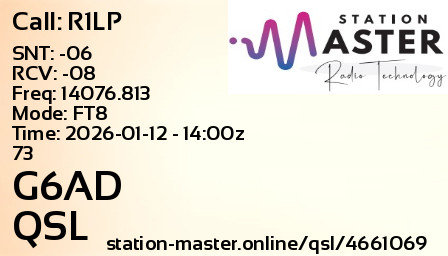 QSL Card for G6AD QSO with R1LP