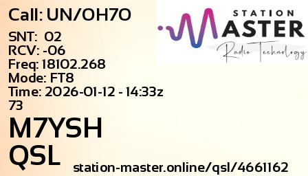 QSL Card for M7YSH QSO with UN/OH7O