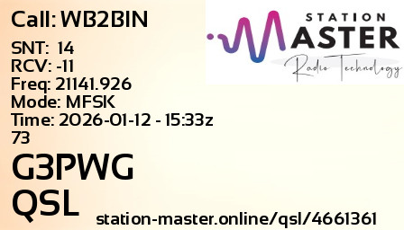 QSL Card for G3PWG QSO with WB2BIN