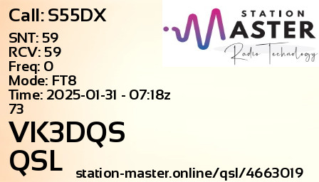 QSL Card for VK3DQS QSO with S55DX