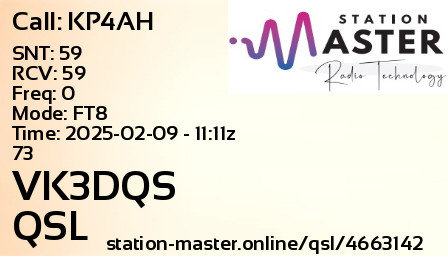 QSL Card for VK3DQS QSO with KP4AH