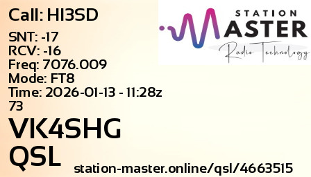 QSL Card for VK4SHG QSO with HI3SD