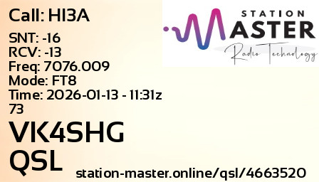 QSL Card for VK4SHG QSO with HI3A