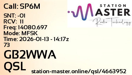 QSL Card for GB2WWA QSO with SP6M