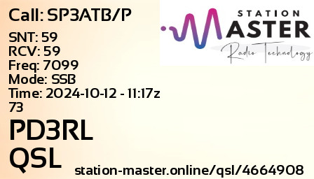 QSL Card for PD3RL QSO with SP3ATB/P