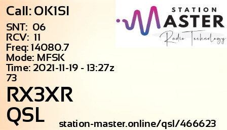 QSL Card for RX3XR QSO with OK1SI