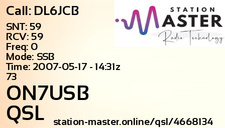 QSL Card for ON7USB QSO with DL6JCB