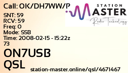 QSL Card for ON7USB QSO with OK/DH7WW/P