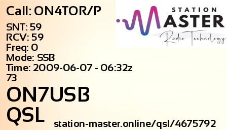 QSL Card for ON7USB QSO with ON4TOR/P