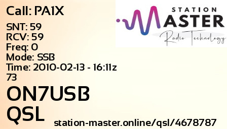QSL Card for ON7USB QSO with PA1X