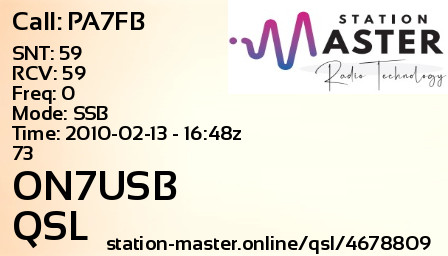 QSL Card for ON7USB QSO with PA7FB