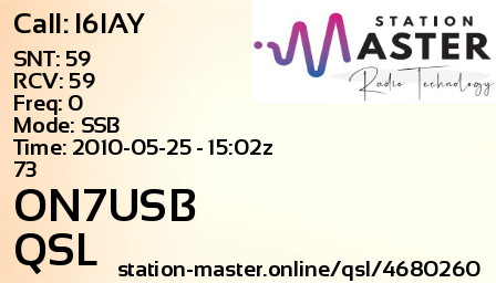 QSL Card for ON7USB QSO with I6IAY