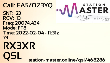 QSL Card for RX3XR QSO with EA5/OZ3YQ