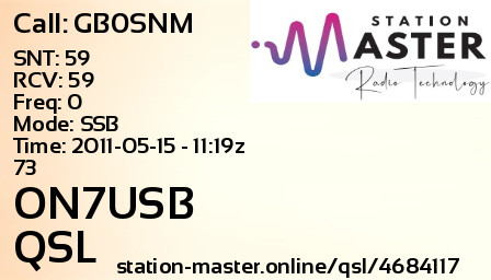 QSL Card for ON7USB QSO with GB0SNM