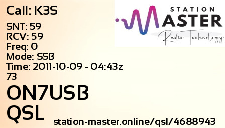 QSL Card for ON7USB QSO with K3S