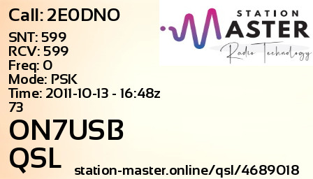 QSL Card for ON7USB QSO with 2E0DNO