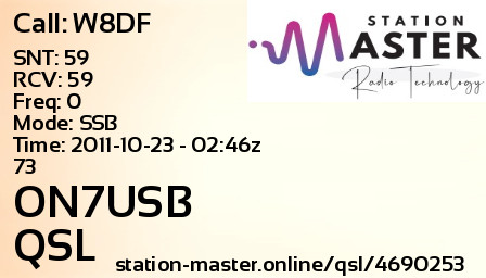QSL Card for ON7USB QSO with W8DF