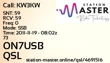 QSL Card for ON7USB QSO with KW3KW