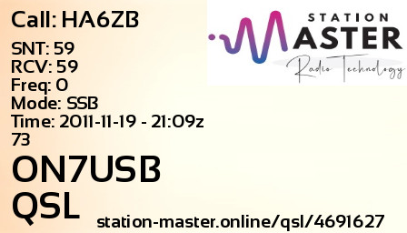 QSL Card for ON7USB QSO with HA6ZB
