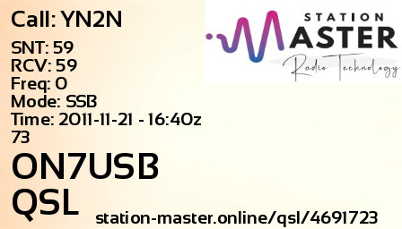 QSL Card for ON7USB QSO with YN2N
