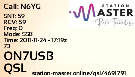 QSL Card for ON7USB QSO with N6YG