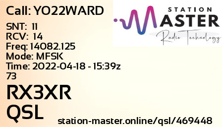 QSL Card for RX3XR QSO with YO22WARD