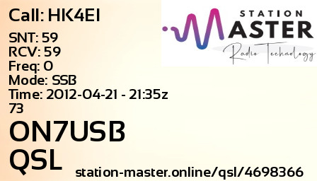 QSL Card for ON7USB QSO with HK4EI
