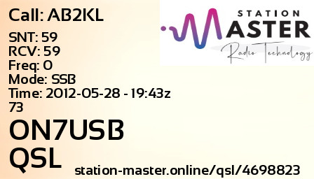 QSL Card for ON7USB QSO with AB2KL