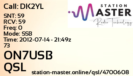 QSL Card for ON7USB QSO with DK2YL