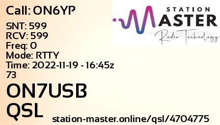 QSL Card for ON7USB QSO with ON6YP