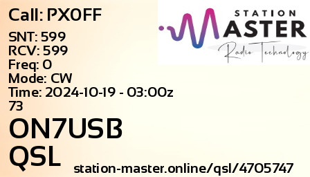 QSL Card for ON7USB QSO with PX0FF