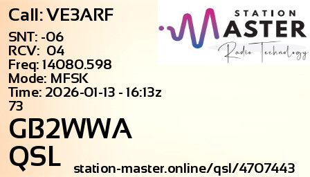 QSL Card for GB2WWA QSO with VE3ARF