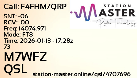 QSL Card for M7WFZ QSO with F4FHM/QRP