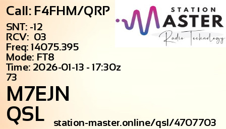 QSL Card for M7EJN QSO with F4FHM/QRP