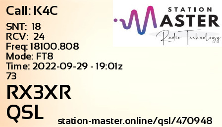 QSL Card for RX3XR QSO with K4C