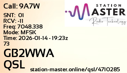 QSL Card for GB2WWA QSO with 9A7W