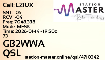 QSL Card for GB2WWA QSO with LZ1UX