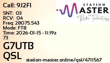 QSL Card for G7UTB QSO with 9J2FI