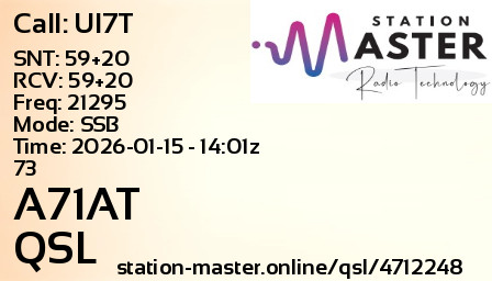 QSL Card for A71AT QSO with UI7T