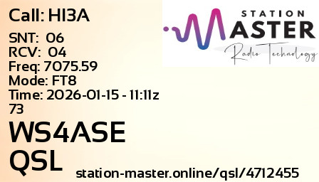 QSL Card for WS4ASE QSO with HI3A