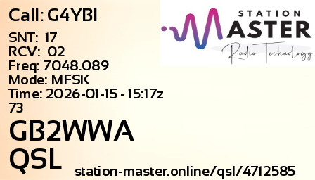 QSL Card for GB2WWA QSO with G4YBI