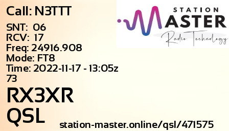 QSL Card for RX3XR QSO with N3TTT