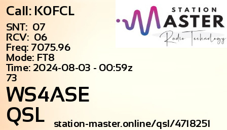 QSL Card for WS4ASE QSO with K0FCL