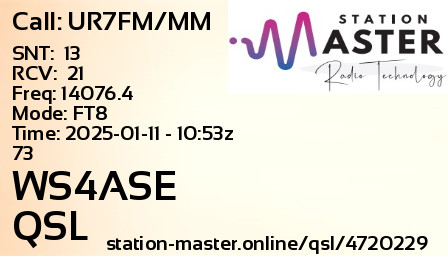 QSL Card for WS4ASE QSO with UR7FM/MM
