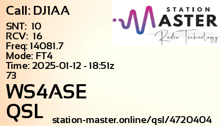 QSL Card for WS4ASE QSO with DJ1AA