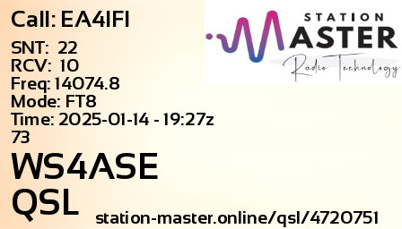 QSL Card for WS4ASE QSO with EA4IFI